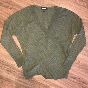 Olive green cross-front Express sweater
